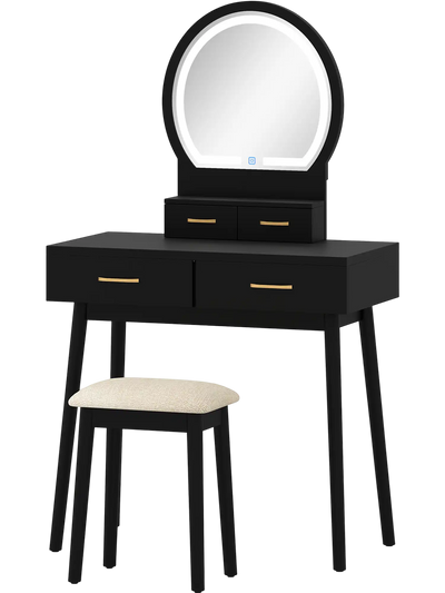 Costway Small Makeup Vanity Dressing Table Set w/ LED Lighted Mirror & Cushioned Stool 376192485 New