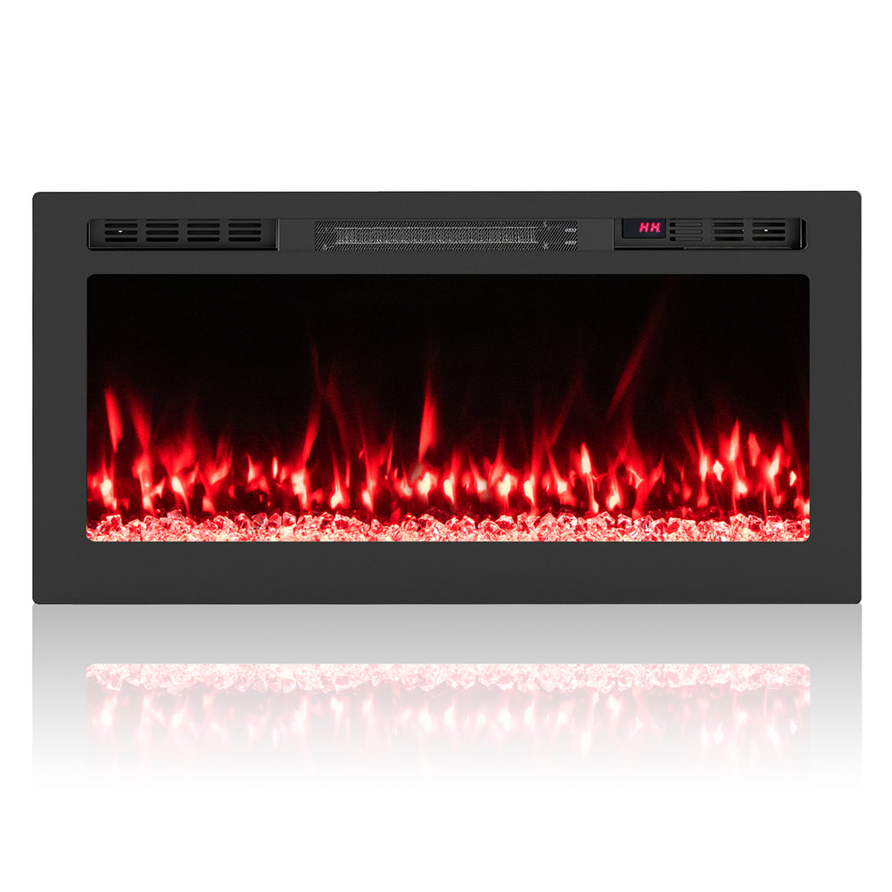 Wall-mounted Smart WiFi Electric Fireplace with customizable 12 flame colors and 750W/1500W heating options.
