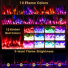Flame color options for Smart WiFi Electric Fireplace, showcasing 12 flame colors and 12 ember bed colors for ambiance.
