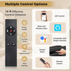Remote control for Smart WiFi Electric Fireplace, featuring 10 ft range, timer, color adjustments, and heat settings.