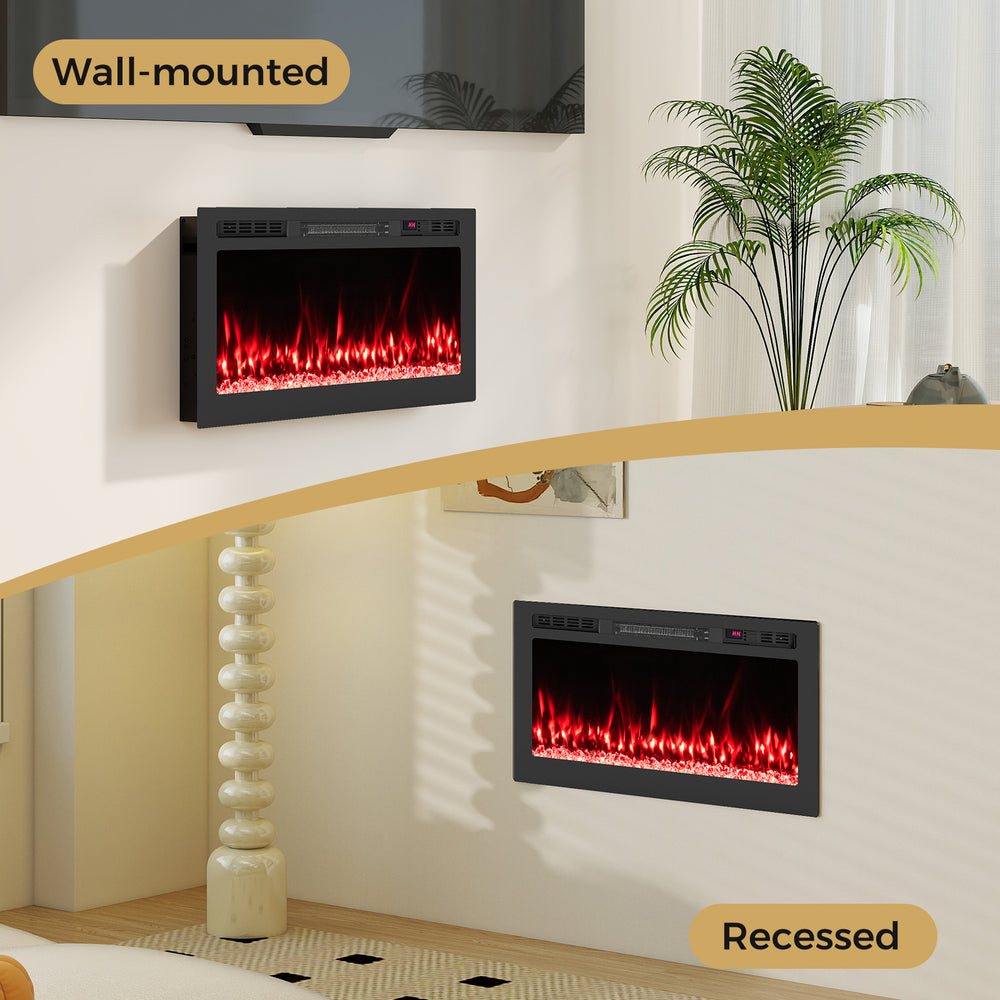 Wall-mounted and recessed Smart WiFi Electric Fireplace with 12 flame colors, 750W/1500W heating options for 400 sq.ft.