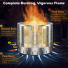 Smokeless stainless steel fire pit demonstrating 3-level combustion and spiral flame for efficient outdoor heating.