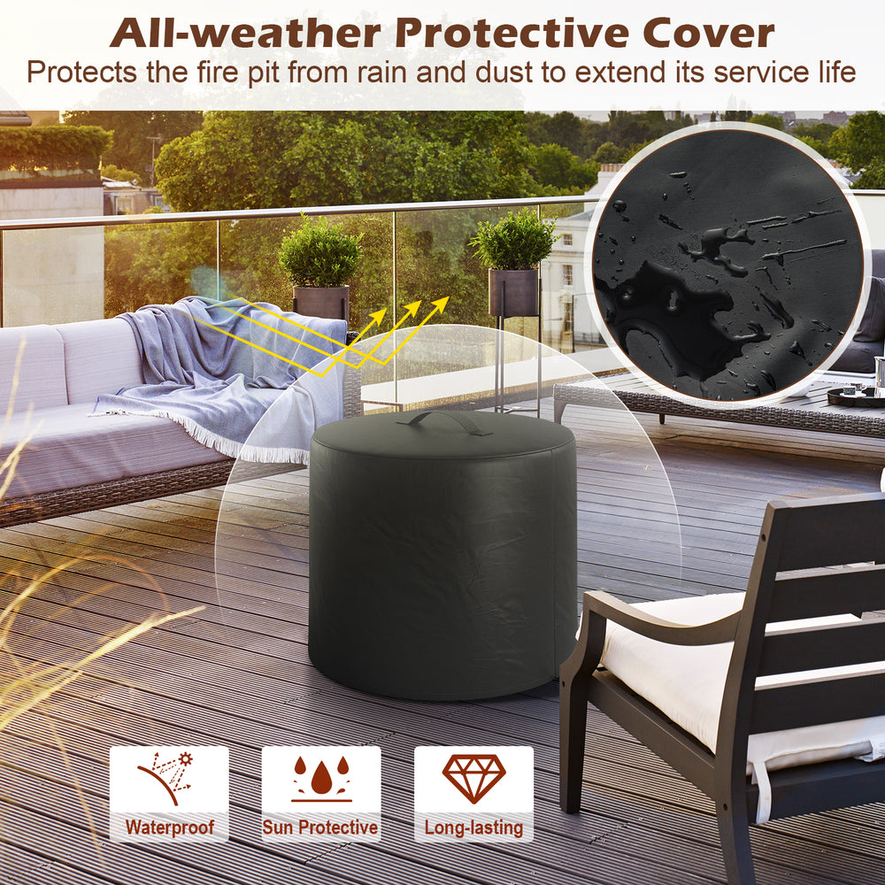 Smokeless stainless steel fire pit with waterproof cover, designed for yard camping and long-lasting use.