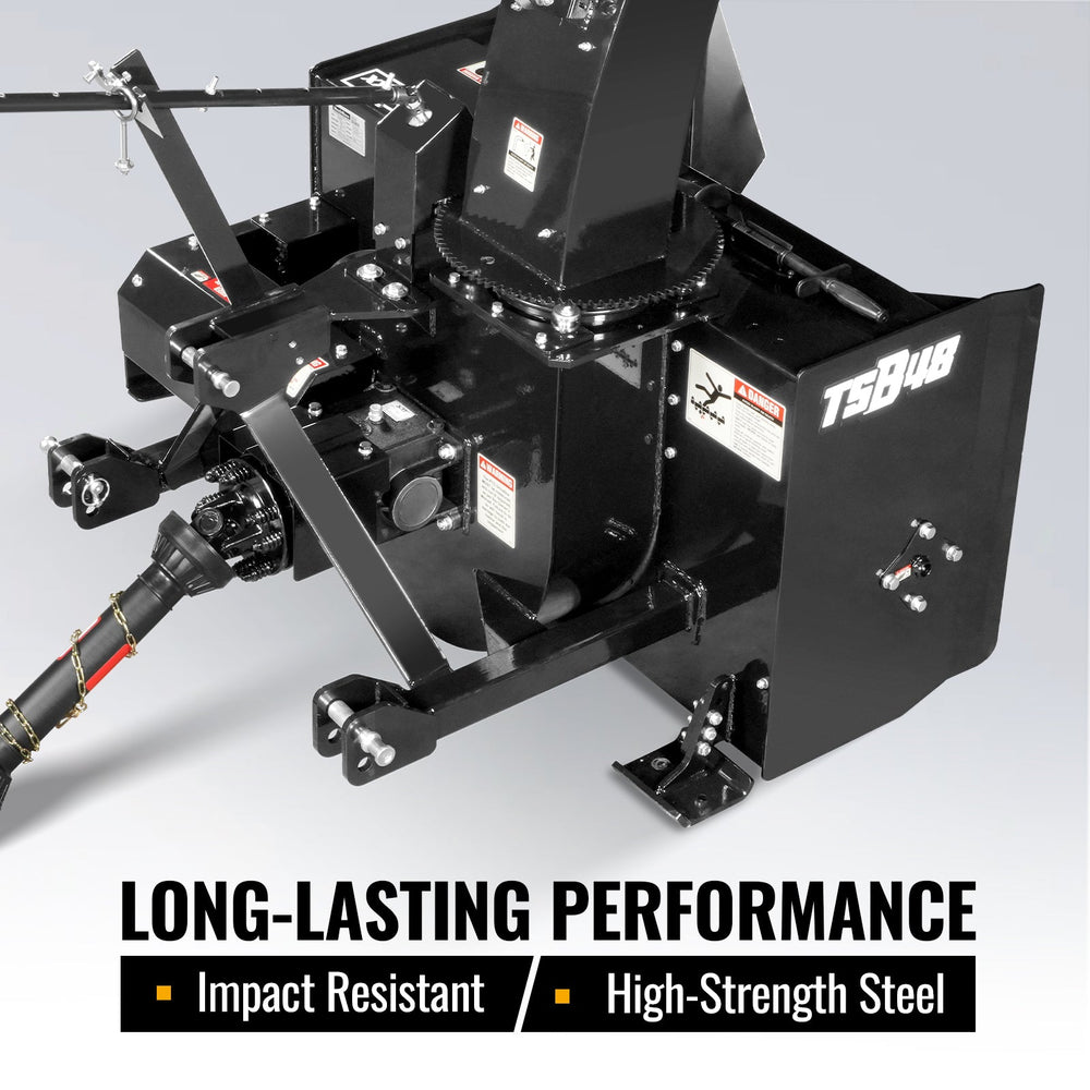 48" 3 Point PTO Snow Blower 24" Impeller Diameter 360° Snow Chute (PTO Shaft Included with Slip Clutch),  20-45 HP,  TSB48