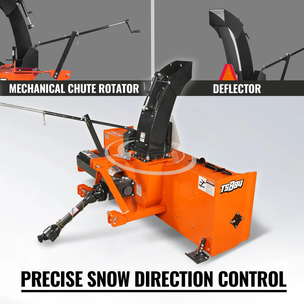 84" 3 Point PTO Snow Blower 24" Impeller Diameter 360° Snow Chute (PTO Shaft Included with Slip Clutch),  35-95 HP,  TSB84T
