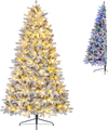 Snow-flocked half Christmas tree featuring 860 lush branch tips and a convenient folding metal stand for easy storage.