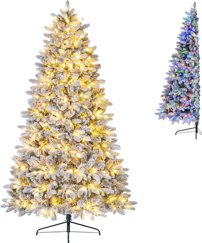 Costway Snow-Flocked Half Christmas Tree LED Lights 56067719 New
