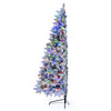 Snow-flocked half Christmas tree with 240 multi-color LED lights, perfect for narrow spaces and festive decor.