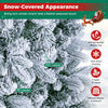 Close-up of snow-flocked branches featuring blended PE and PVC leaves, showcasing rich textures for a winter aesthetic.