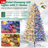 Snow-flocked half Christmas tree with 180 color-changing LED lights in warm white and multicolor for festive decor.