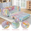 Colorful 2-in-1 flip out kids sofa chair with flannel cover, round corners, and side pocket for toys, ideal for.