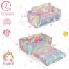 Colorful 2-in-1 flip-out kids sofa chair with flannel cover, ideal for playrooms or bedrooms, featuring glowing.