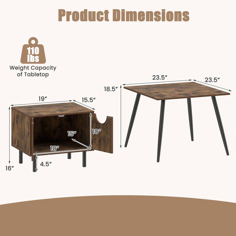 Rustic brown sofa side table dimensions indicate a 110 lbs capacity tabletop with a hidden storage compartment for organization.