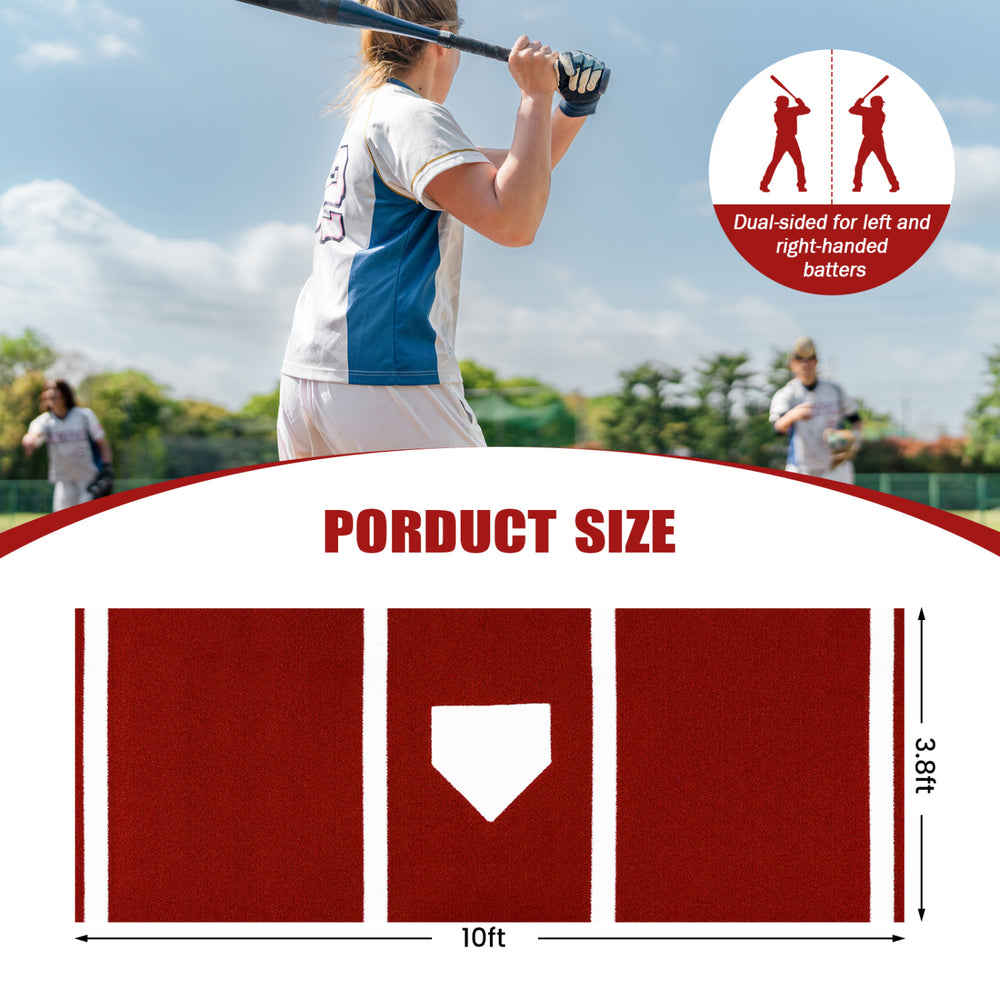 Softball pitching mat 10 x 3 feet in red with non-slip backing, designed for training and practice.