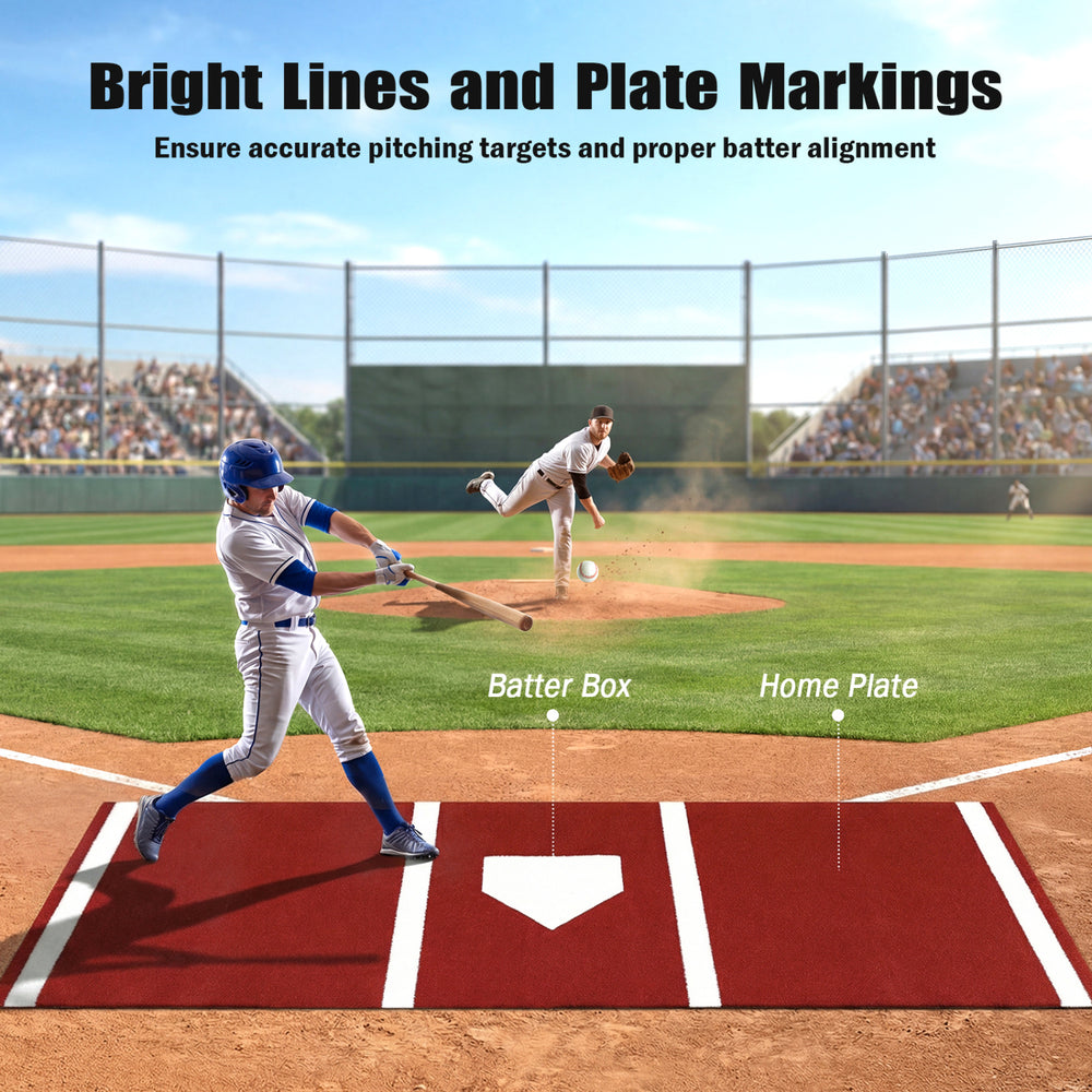 Softball pitching mat 10 x 3 feet with non-slip backing and inlaid lines for accurate training and practice.