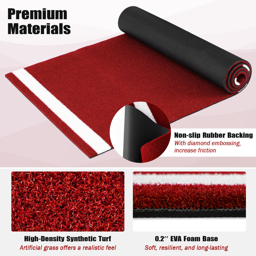 Softball pitching mat with high-density synthetic turf, non-slip rubber backing, and integrated pitching plate for.
