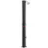 Solar heated outdoor shower in black, 7.5 feet tall with 360° swivel shower head and foot shower for easy washing.