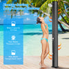 Solar heated outdoor shower with 15.9-gallon capacity, 360° swivel shower head, and durable black PVC construction.