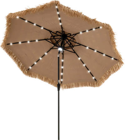 Costway 10' Hawaiian Style Solar Lighted Thatched Tiki Patio Umbrella 76531980 New