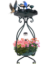 Solar outdoor bird bath feeder with flower planter, featuring a flower-shaped top tray and elegant vintage design for.