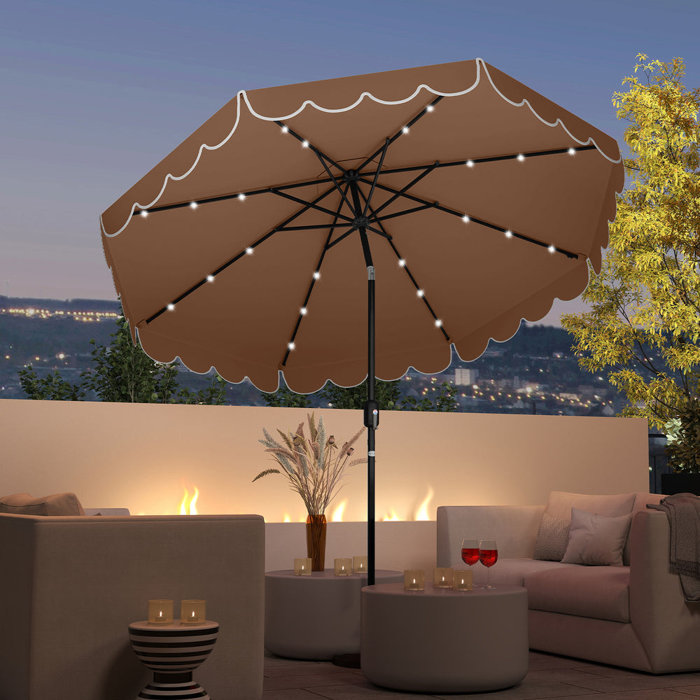 9.3 Feet Solar Patio Umbrella with 24 LED Lights Vented Top and Ruffles-Turquoise