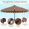 9.3 feet solar patio umbrella in coffee with 24 LED lights, ruffled edges, and vented top for stylish outdoor shade.