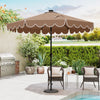 Solar patio umbrella with ruffled edges and 24 LED lights, providing shade and ambiance for outdoor relaxation.