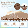 9.3 feet coffee solar patio umbrella with ruffled edges, LED lights, and vented top for enhanced stability and sun.