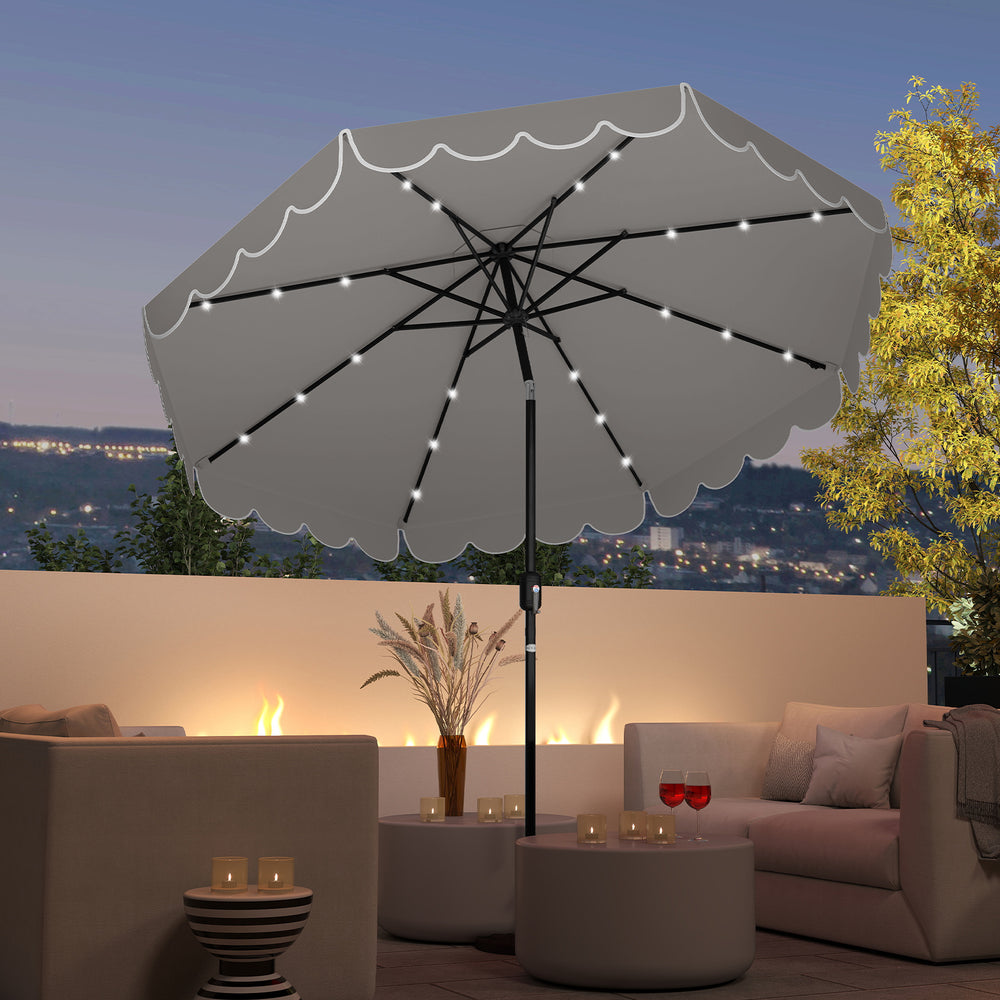 9.3 FT Solar Patio Umbrella with 24 LED Lights Vented Top and Ruffles-Gray - Gallery View 1 of 10