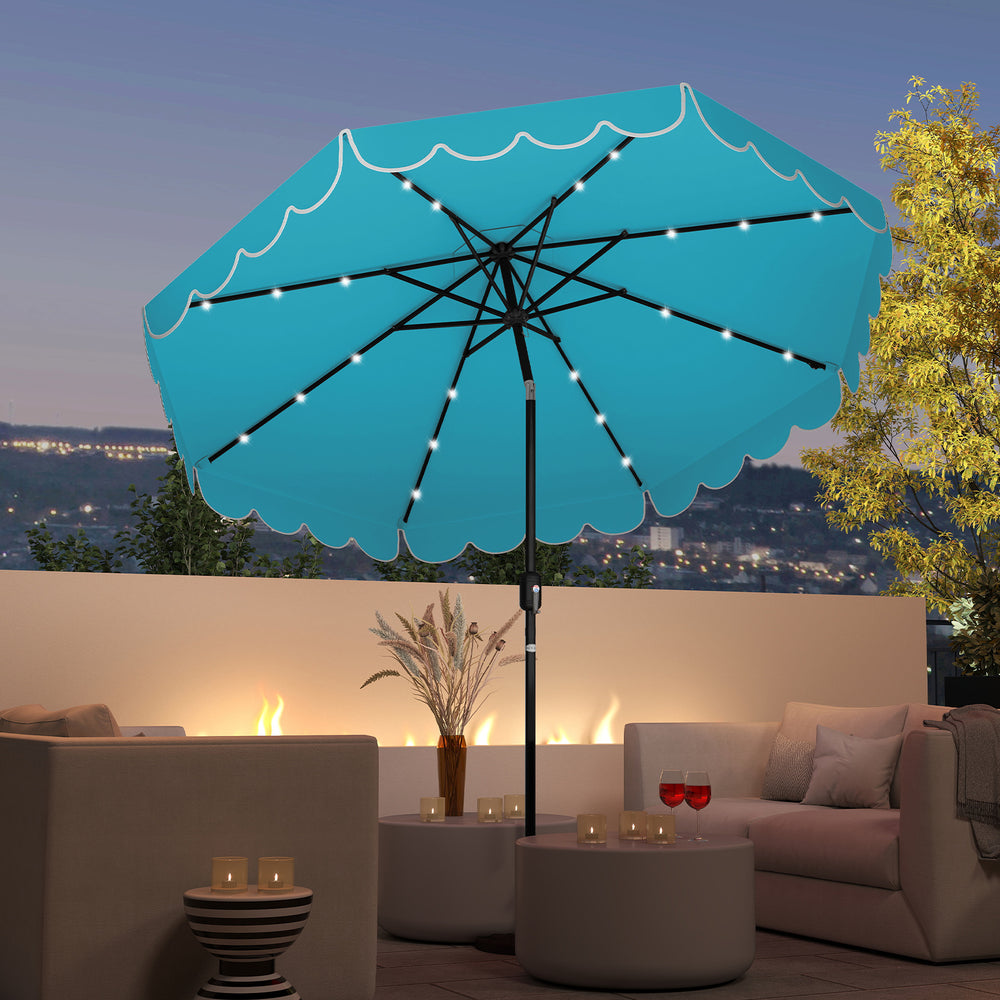 9.3 Feet Solar Patio Umbrella with 24 LED Lights Vented Top and Ruffles-Turquoise - Gallery View 1 of 10