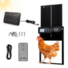 Solar powered automatic chicken coop door with remote control, ABS housing, and adjustable light sensor for poultry safety.