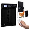Solar powered automatic chicken coop door with remote control, featuring adjustable light and time modes for poultry safety.