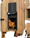 Solar powered automatic chicken coop door with anti-pinch function and clear display for easy operation and reliable performance.