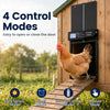 Solar powered automatic chicken coop door with anti-pinch function and clear display for easy operation and control.