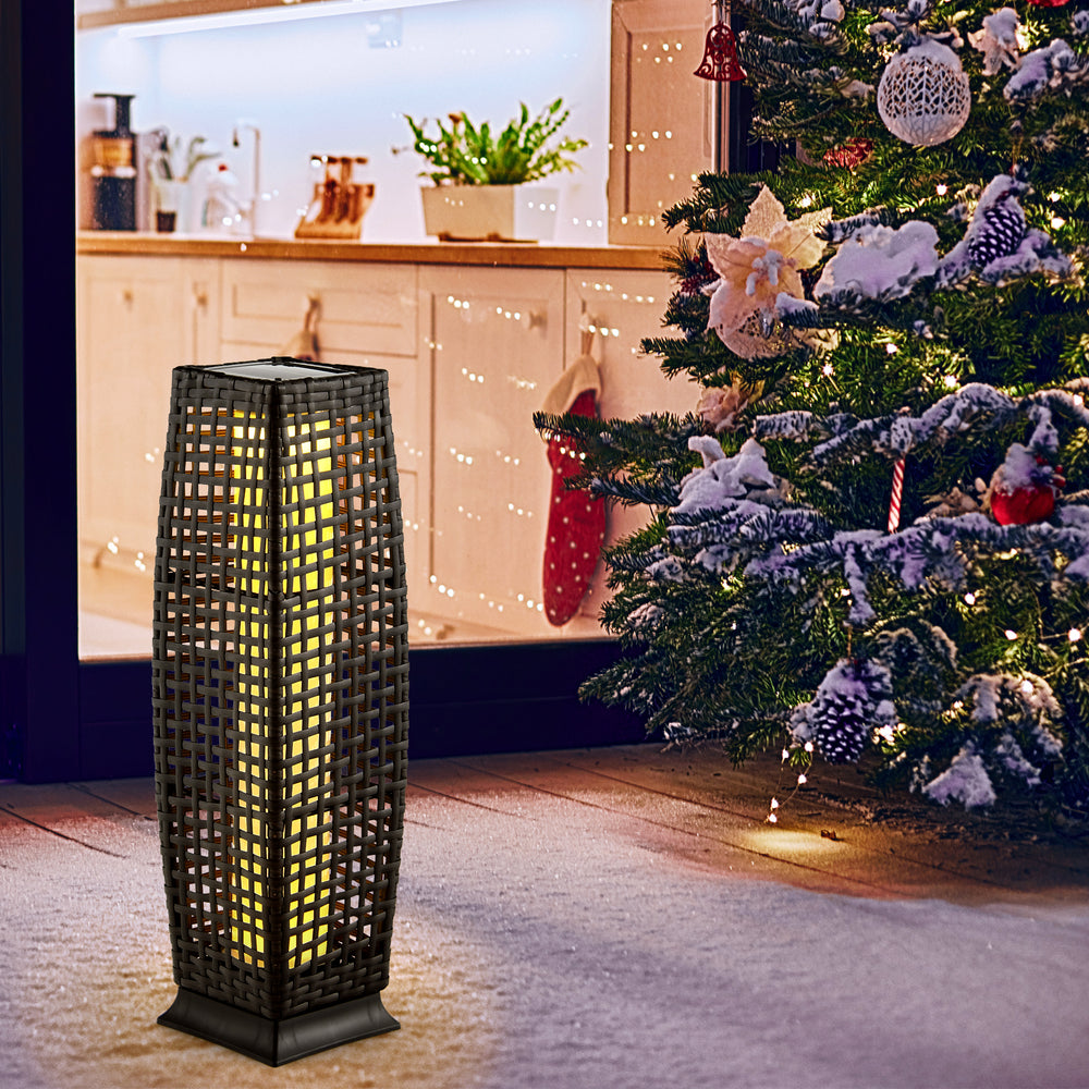 2 Pieces Solar-Powered Square Wicker Floor Lamps with Auto LED Light-Black - Gallery View 1 of 11