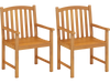 Solid Acacia Wood Patio Chairs Set of 2 with Slatted Seat and Inclined Backrest for Porch