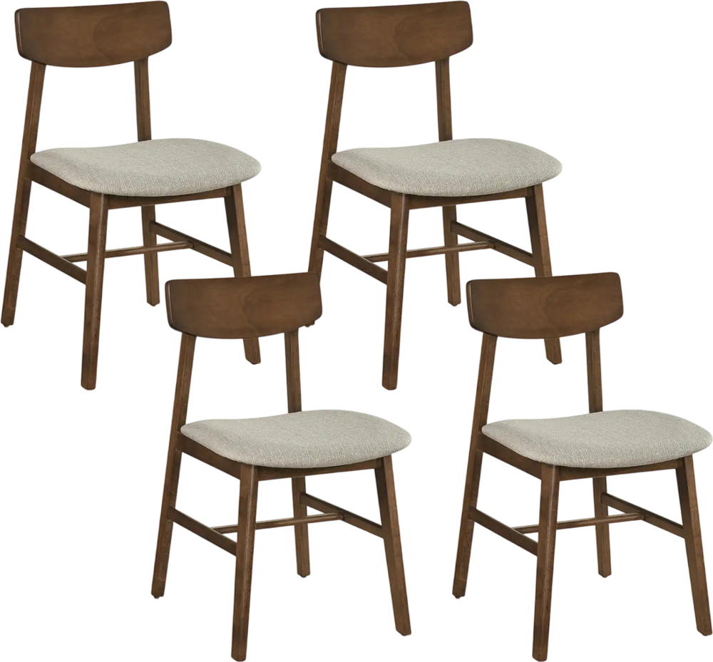 Set of 4 solid rubber wood dining chairs with curved backrest and breathable linen upholstery for stylish comfort.