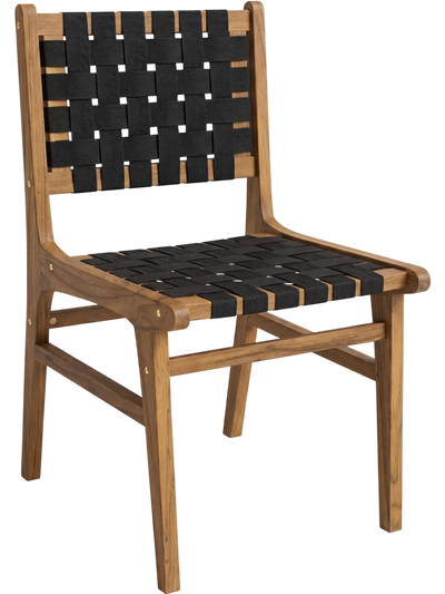 Costway Solid Teak Hand-Woven Strap Outdoor Dining Chair Flex Support 71901152 New