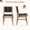 Side view of the solid teak hand-woven strap outdoor dining chair, showcasing dimensions and ergonomic design for patio.
