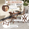 Solid teak wood tray table with removable top, featuring an X-shaped structure and easy-to-clean surface for outdoor.