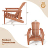 Solid wood Adirondack chair dimensions with high backrest and wide armrests, designed for outdoor comfort and support.