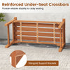 Solid wood backless garden bench features ergonomic curved slatted seat and reinforced under-seat crossbars for stability.
