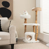 Solid Wood Cat Tower with Top Cattail Basket Cat Bed for Indoor Cats-White - Gallery View 1 of 9