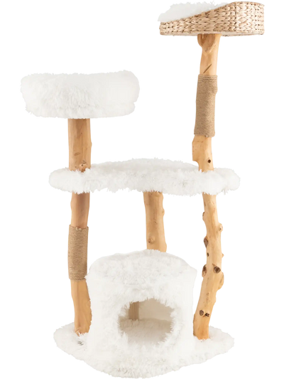 Costway Solid Wood Cat Tree Tower Top Cattail Basket Bed 73618952 New
