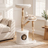 Beige cat tree featuring a cozy condo for resting and real wood branches, perfect for multiple cats to enjoy.