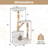 Multi-level Solid Wood Cat Tree with real branches, beige plush bed, and scratching posts for climbing and lounging.