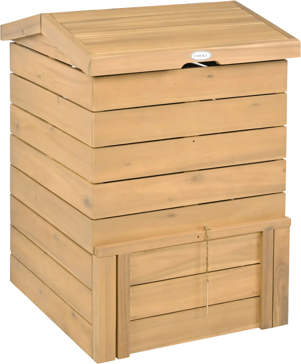 Solid Wood Compost Bin with Lockable Sliding Door and Flip-top Opening for Garden