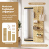 Solid wood full-length mirror with sliding pegboard, shelves, and 3 removable hooks for versatile entryway storage.