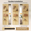 Solid wood full-length mirror with pegboard, shelves, and hooks, adaptable for left or right sliding in entryways.