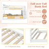 Solid wood full over full bunk bed in white with storage stairs, sturdy pine legs, and 12.5" guardrails for safety.